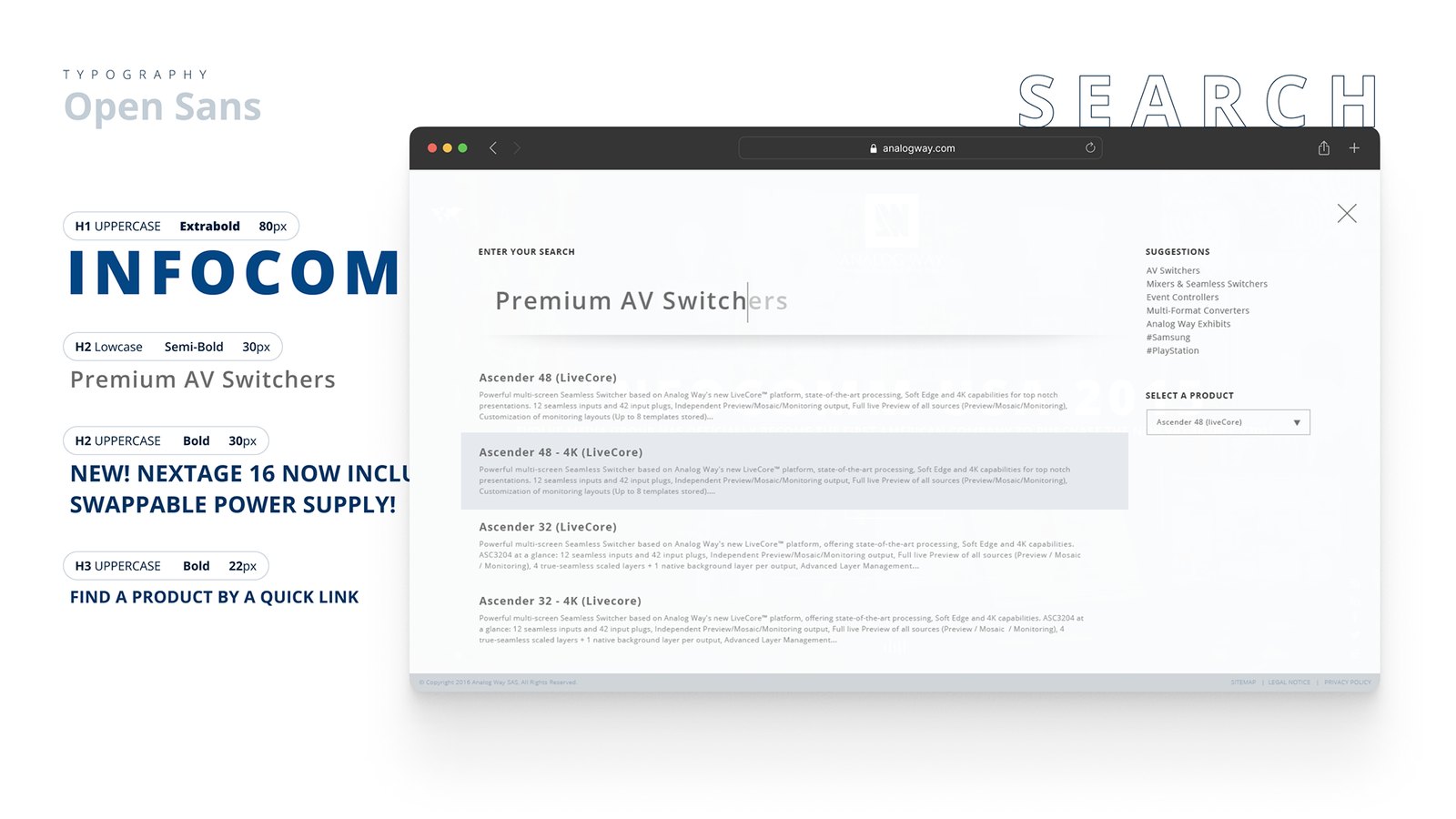 Système typographique et écran de recherche produit